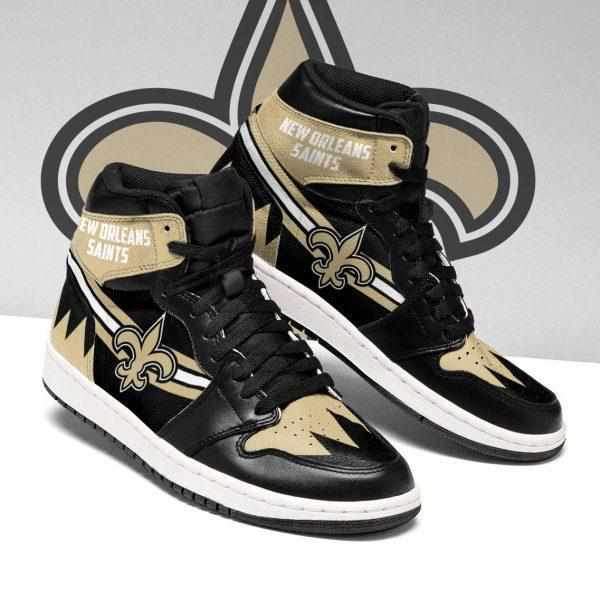 Women's New Orleans Saints High Top Leather AJ1 Sneakers 002